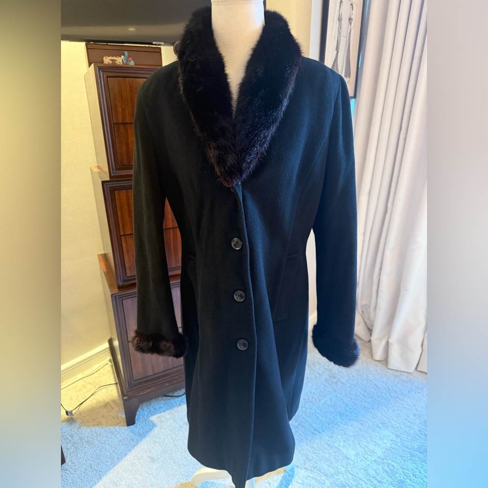 Calvin Klein Black Fur-Trimmed Pea Coat